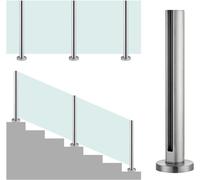 Poste final de barandilla de aluminio, balaustre redondo de vidrio para terraza al aire libre, no requiere taladrar, soporte de panel de vidrio de 85 cm, sistema de barandilla de escalera duradero
