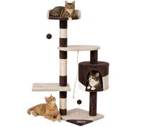 Poste rascador de árbol Bakaji para Gatos en Sisal y Parque de Juegos de Peluche Gato con rasguños de Cama Postes y 3 Cubiertas Dimensiones 112 x 67 x 55 cm Color Crema y marrón