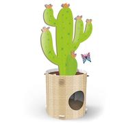Record Rascador para Gatos Cactus - Función 4 en 1 - Material de cartón con Catnip para el Bienestar del Gato - Dimensiones: Ø 35 x 90 cm - Color Habana