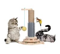 Poste rascador para gatos con cuerda de sisal, juguete rascador para gatos, poste rascador interactivo para gatos de interior, teaser de hierba gatera, pista de pelota de juguete de 3 niveles, base de
