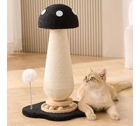 Poste rascador para gatos de 21.5 pulgadas de alto con hierba gatera, bonito poste rascador de hongos con juguete giratorio de madera natural duradero, diseño en forma de hongo negro sólido, juguete
