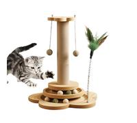 Poste rascador para gatos, torre estable de varios niveles con dos bolas de cuerda de sisal, torre de juego para gatitos con juguetes colgantes, bola de sisal colgante, juguete interactivo para jugar