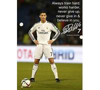 Póster A3 firmado por Cristiano Ronaldo # 84 - Fútbol - Fondo del logo del Real Madrid - Póster A3 - Impresión - imagen