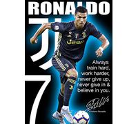 Póster A4 con cita motivacional de Cristiano Ronaldo # 84, firmado (copia), jugador mundial del año, fútbol, fondo del logotipo del Real Madrid, póster A4, impresión de imagen