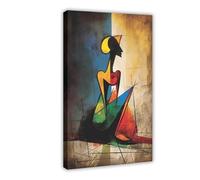Póster abstracto colorido geométrico de retrato humano, decoración de dormitorio, paisaje, oficina, habitación, regalo, 12 x 18 pulgadas (30 x 45 cm)