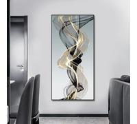 Póster abstracto con impresión de imagen para sala de estar, moderno, dorado, geométrico, dorado, gris, línea, arte de pared, lienzo, pintura, (65 x 130 cm (26 x 51 pulgadas))