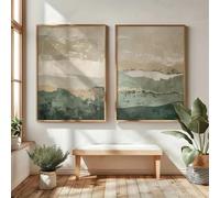 Póster abstracto de estilo retro japonés Wabi Sabi con montañas, pintura artística minimalista para decoración de pared en el hogar, estudio o sala de estar (30x40cm/2 piezas sin marco).