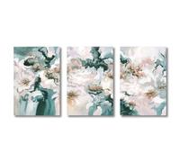 Póster abstracto de flores verdes y rosas, 3 piezas, lienzo para pared, impresión de bodegones, para decoración del hogar y la sala de estar (50 x 70 cm x 3/marco interior)