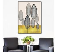 Póster abstracto de hojas negras y grises, lienzo de arte de pared minimalista moderno, imagen beige dorada para decoración del hogar, 50 x 70 cm, sin marco