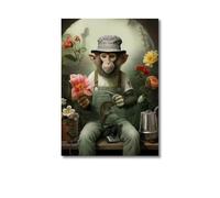 Póster abstracto de mono fumando un cigarro, camarero, animales, lienzo impreso, pintura, arte de pared nórdico, imagen para decoración de pared del hogar, 70 x 90 cm