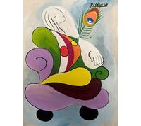 Póster abstracto de Pablo Picasso Imagen de pared de pared 《Mujer sosteniendo plumas》de Pablo Picasso Grabados de personas Pintura en lienzo para decoración del hogar 30x40cm sin enmarcar