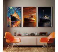 Póster abstracto de paisaje marino icónico "El barco que nunca se hunde" en lienzo, impresión y arte mural para decoración del hogar (40x60cm/3 piezas sin marco)