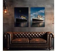 Póster abstracto de paisaje marino icónico "El barco que nunca se hunde" en lienzo, impresión y arte mural para decoración del hogar (40x50cm/2 piezas sin marco)