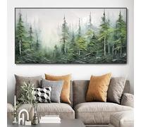 Póster abstracto de paisaje montañoso con niebla, bosque verde, naturaleza, pintura sobre lienzo, arte de pared, cuadros, decoración del hogar 40x80cm/16x31in Sin marco
