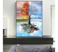 Póster abstracto del árbol de la vida, impresiones para sala de estar, decoración del hogar, moderno paisaje de árbol de las cuatro estaciones, pintura en lienzo, arte de pared, 50 x 70 cm, sin marco