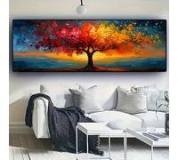 Póster abstracto extragrande del Árbol de la Vida, impresiones en lienzo, vibrantes, modernas, estéticas, grandes impresiones horizontales, arte de pared, decoración del hogar (50 x 150 cm, sin marco)