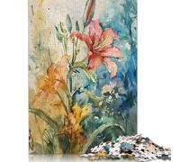 Póster acuarela de lirio, rompecabezas de 1000 piezas para adultos, rompecabezas rectangular creativo, rompecabezas de papel, regalo para amigos y familiares, 1000 piezas (75x50 cm)