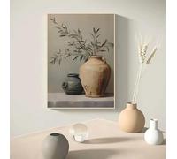 Póster antiguo medieval vintage con jarrón italiano y olivo. Impresión botánica sobre lienzo. Pintura al óleo. Arte decorativo para pared de dormitorio (40x55cm).