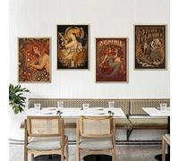 Póster Art Nouveau de mujer y niña vintage, decoración para el hogar, bar, pintura alegoría, bruja, impresiones retro, arte de pared, 40 x 60 cm (15,7 x 23,6 pulgadas) x 4, sin marco
