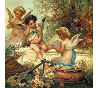 Póster Arte impreso de querubines en el bosque músico ángeles música famosa pintura al óleo vintage reproducción clásica obra de arte decoración de pared del hogar para sala de estar dormitorio