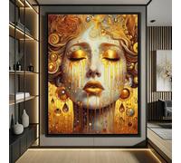 Póster artístico con retrato femenino al estilo Gustav Klimt, cuadro abstracto de lágrimas doradas sobre lienzo para decoración del hogar y sala de estar (40x60cm/marco interno)
