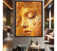 Póster artístico con retrato femenino al estilo Gustav Klimt, impresión abstracta de lágrimas doradas sobre lienzo, decoración para sala de estar (70x100cm/marco interno)
