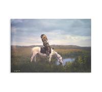 Póster artístico de guerrero Oglala americano indio a caballo en las tierras baldías con tocado en color, lienzo e impresión artística para pared, diseño moderno de familia