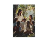 Póster artístico de Jesús Jesucristo leyendo la Biblia, lienzo para pared, sala de estar, pósteres, pintura, 12 x 18 pulgadas (30 x 45 cm)