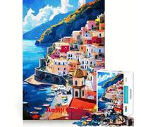 Póster artístico de la Costa Amalfitana,Rompecabezas para Adultos de 1000 Piezas,Juego de Memoria Mental,Manualidades de Corte de Alta precisión,Tiempo de Tranquilidad,Ejercicio Mental en casa