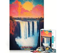 Póster artístico de la Puesta de Sol en Las Cataratas Victoria,Rompecabezas para Adultos,1000 Piezas,Juego de Memoria,Ajuste Firme,Montaje Seguro,Juego de construcción de Conexiones significativas