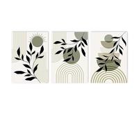 Póster artístico de líneas geométricas con hojas minimalistas modernas pintura en lienzo arte de pared bohemio retro impresión imagen para decoración de sala de estar (60 x 80 cm marco interno)
