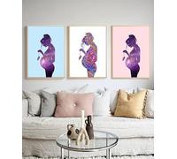 Póster artístico de neón sobre el amor familiar con una madre embarazada. Impresión en lienzo. Arte de pared para sala de estar, decoración infantil para el hogar (30x40cm/3 piezas sin marco).