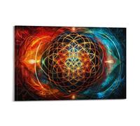 Póster artístico de pared de flor de la vida, impresión en lienzo vibrante, arte fractal abstracto de geometría sagrada, patrones intrincados, sabiduría antigua, 30 x 45 cm