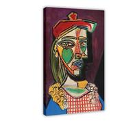 Póster artístico de Picasso de Pablo Picasso con boina y vestido a cuadros de 1937 de Pablo Picasso y arte de pared, diseño moderno de familia Bedroo