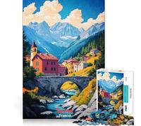 Póster artístico de Saboya, Francia Rompecabezas de 1000 Piezas para Adolescentes Juguete de lógica con Forma de Tren para aliviar el estrés Corte Suave Regalo Memorable (38x26cm)