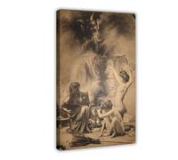 Póster artístico en lienzo con diseño de brujas que van al sábado de 1910 de 12 x 16 pulgadas, marco moderno para decoración de dormitorio familiar, 40 x 60 cm