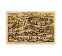 Póster artístico en lienzo con ilustración del mapa del progreso del peregrino de 1813 y arte de pared, impresión moderna para dormitorio, sin marco, 40 x 60 cm