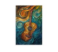Póster artístico en lienzo de guitarra vintage, arte de pared con música abstracta en acuarela, elegante decoración de instrumentos musicales para estudio de música, sala de estar, hogar, 20 x 30 cm