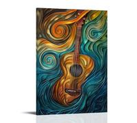 Póster artístico en lienzo de guitarra vintage, arte de pared con música abstracta en acuarela, elegante decoración de instrumentos musicales para estudio de música, sala de estar, hogar, 50 x 75 cm