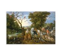 Póster artístico en lienzo de La entrada de los animales en el arca de Noé, Jan Brueghel el Viejo, impresión moderna para dormitorio, sin marco, 24 x 36 pulgadas