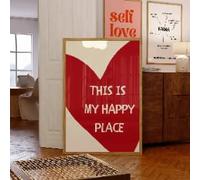Póster artístico "Este es mi lugar feliz", texto en forma de corazón rojo, citas, lienzo impreso, arte de pared minimalista moderno, decoración del hogar (40 x 60 cm/sin marco)