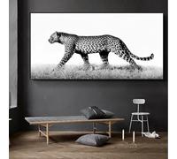 Póster artístico retro clásico de guepardo salvaje, estampado de leopardo en blanco y negro sobre lienzo, decoración para sala de estar, dormitorio, oficina y comedor (50 x 100 cm)