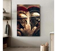 Póster artístico retro de 300 guerreros espartanos, último casco espartano, lucha de samuráis, lienzo, cuadro de pared, decoración del hogar, 50 x 70 cm (19,6 x 27,5 pulgadas), sin marco.