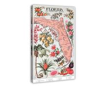 Póster artístico sobre lienzo con diseño de mapa de Florida 1917 con ilustración vintage del Atlas de vegetación y arte de pared, decoración moderna para dormitorio familiar, 40 x 60 cm