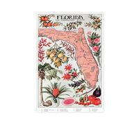 Póster artístico sobre lienzo con diseño de mapa de Florida 1917 con ilustración vintage del Atlas de vegetación y arte de pared, decoración moderna para dormitorio familiar, 40 x 60 cm