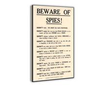 Póster artístico sobre lienzo con texto en inglés "Beware of Spies Gobiernment Security Notice" de la Primera Guerra Mundial y arte de pared, marco moderno para decoración de dormitorio familiar, 12 x