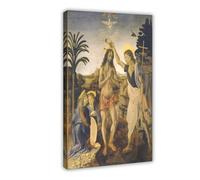 Póster artístico sobre lienzo y arte de pared con el bautismo de Cristo Leonardo Da Vinci, marco moderno para decoración de dormitorio familiar, 20 x 30 pulgadas (50 x 75 cm)
