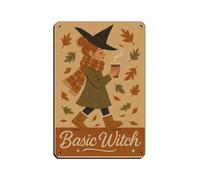 Póster básico de bruja otoñal, póster retro de metal, letrero de estaño, arte elegante, retro, pintura de hierro, bar, gente, cueva, cafetería, familia, garaje, póster decorativo de pared, 8 x 12