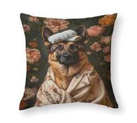 Póster belga de Malinois en albornoz, póster de perro, impresión de baño belga malinois, arte de pared, retrato belga de Malinois, póster de baño de perro, 1 funda de almohada de poliéster y núcleo de
