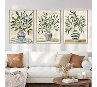Póster botánico de olivo italiano con jarrón de pera, pintura en lienzo, arte de pared neutro nórdico para cocina, dormitorio, decoración del hogar (50 x 70 cm, 3 unidades)